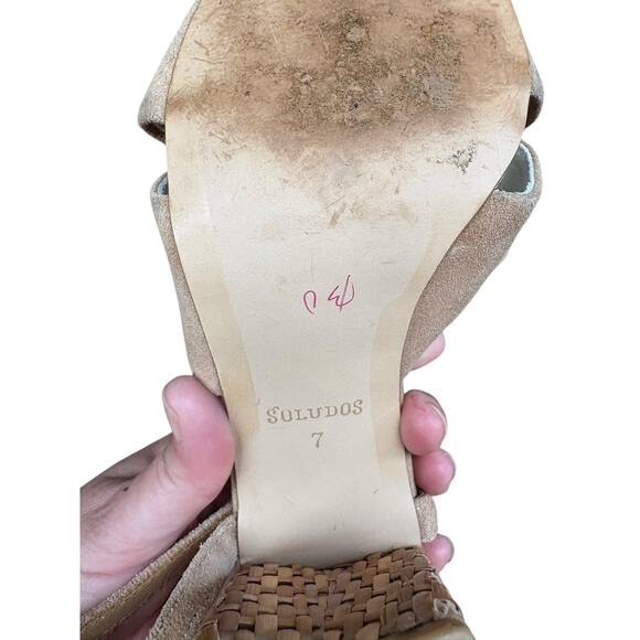 Soludos Tan Wicker Block Heeled Olivia Suede Ankle Strap Sandals - 7 - Picture 8 of 8